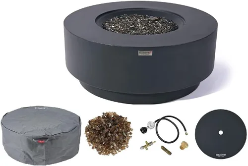 Vista 35 de Elementi+ Mesa de Fuego de Gas Colorado de Hormigón Fundido de 56" Rectangular, Hoguera al Aire Libre con Ignición Electrónica Incluye Cubierta