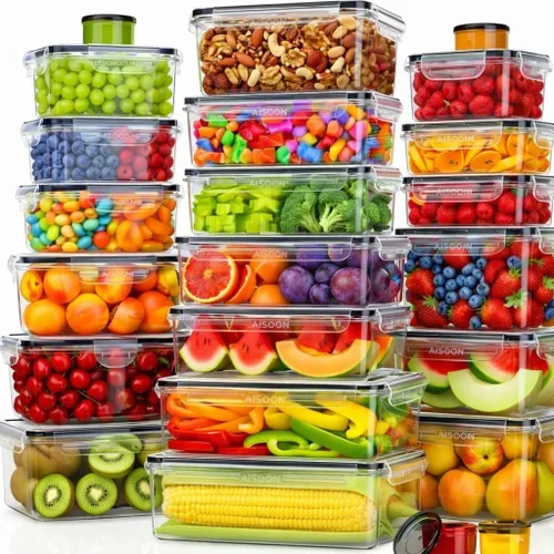 Vista 9 de AISOON 40 recipientes grandes de almacenamiento de alimentos de 85 onzas con tapas (20 recipientes y 20 tapas), apilables, herméticos, a prueba