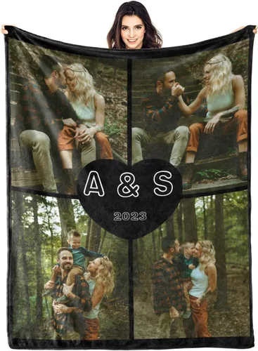 Vista 16 de Manta personalizada con fotos, manta personalizada con fotos para parejas, papá, mamá, niños, perros, amigos, cumpleaños, boda, Navidad, Año Nuevo
