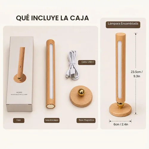 Vista 8 de Lámpara de pared de madera con rotación de 360°, aplique magnético Madera de haya 1 pieza