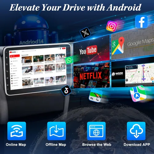 Vista 4 de [2G+64G] Radio de coche Bluetooth de 10.1 pulgadas con Bluetooth inalámbrico Apple Carplay Android Auto, pantalla táctil giratoria Receptores