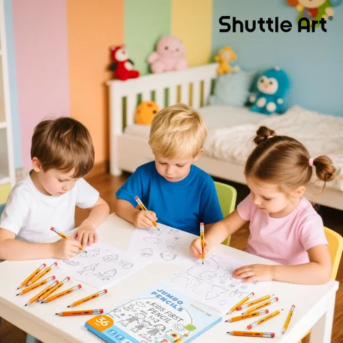 Vista 8 de Shuttle Art Lápices jumbo – Paquete de 36 lápices triangulares preafilados #2 HB con borradores y sacapuntas superiores, para niños de 4 a 6 años