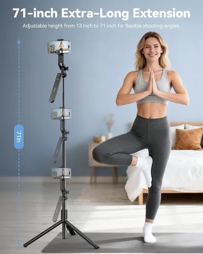 Vista 2 de TECKNET Trípode de teléfono de 71 pulgadas y palo para selfie, soporte de trípode portátil extensible para teléfono celular con control remoto