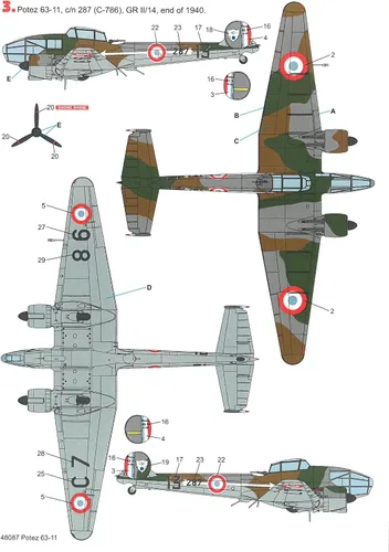 Vista 6 de Techmod 48087 1/48 Potez 63-11 French Fighter Wet Decal WWII w/Mask WWII