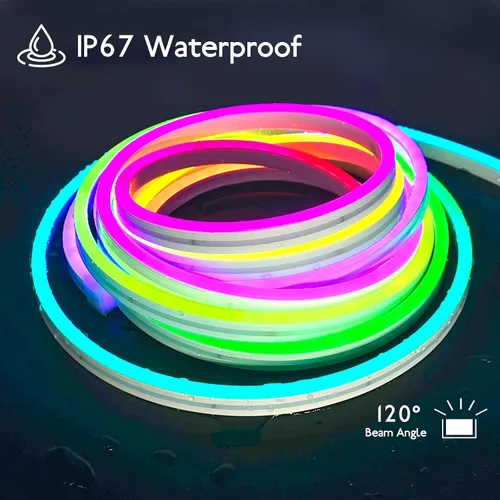 Vista 3 de Cuerda de neón direccionable de 16.4 pies y 16.4 ft, WS2811 RGB LED persiguiendo luces digitales MagicRGB cuerda de silicona impermeable cuerda