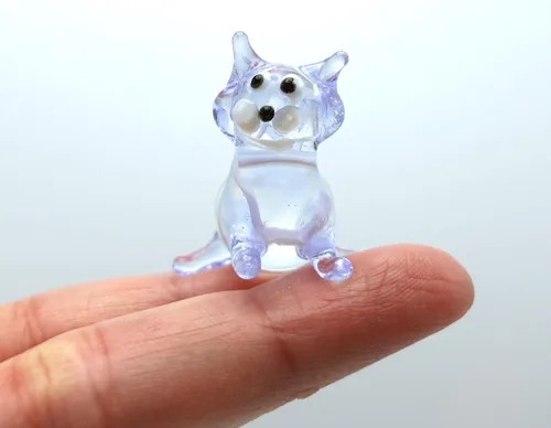 Vista 9 de Figura de cristal en miniatura de gato pequeño, animal de vidrio soplado hecho a mano, bonita escultura de gato coleccionable, regalo de decoración