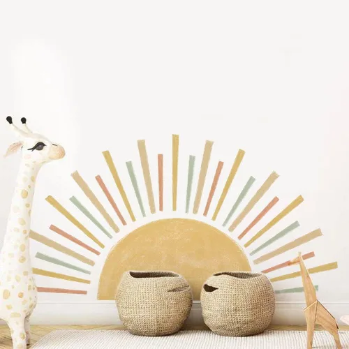 Vista 10 de Calcomanía de pared de medio sol para habitación de los niños, calcomanías de pared de vinilo, calcomanías de pared de guardería, calcomanías