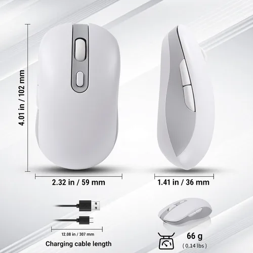 Vista 4 de Ratón inalámbrico, 3 modos Bluetooth 5.0 y 4.0, 2.4G, recargable, ergonómico, con 6 botones, para computadora portátil, PC, Mac, iPad procomputadora