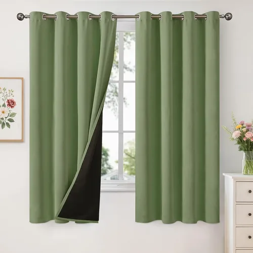 Vista 167 de YoungsTex - Cortinas 100% opacas para dormitorio, con aislamiento térmico y ojales, cortinas oscuras negras con capa pesada para ventana de sala