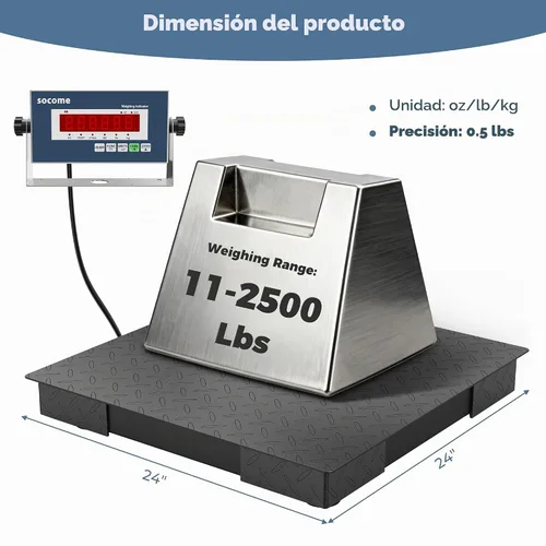 Vista 2 de Báscula industrial de piso de 24 x 24 pulgadas, báscula de palet de precisión con indicador digital, báscula de pesaje resistente para banco de piso