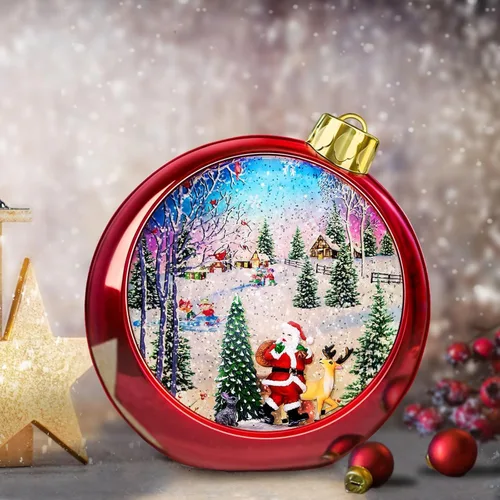 Vista 7 de Gran Bola de Nieve Navideña de Papá Noel con Faro de Luz y 8 Canciones, Bolas de Nieve Grandes Rojas de 8.7" de Navidad para Niños y Adultos