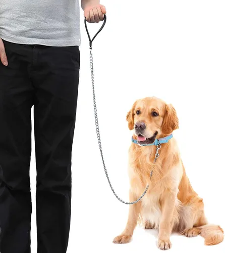 Vista 6 de Correa de metal para perros a prueba de mordidas, correa resistente de 4 pies para mascotas con mango acolchado para perros grandes y medianos