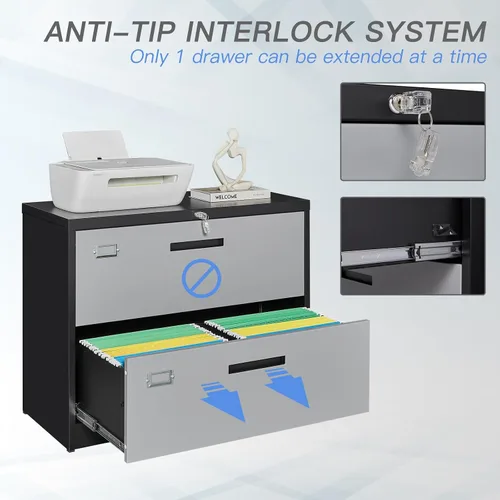 Vista 4 de Yizosh Archivador de 2 cajones con cerradura, gabinete de almacenamiento de archivos de oficina con bloqueo de metal con cajones, organizador