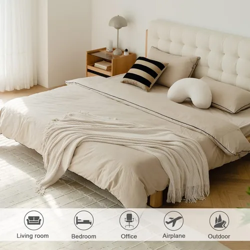 Vista 5 de lifein Manta de felpilla de 50 x 60 pulgadas, suave manta de punto bohemio para sofá, acogedora decoración de casa de campo, manta ligera para todas