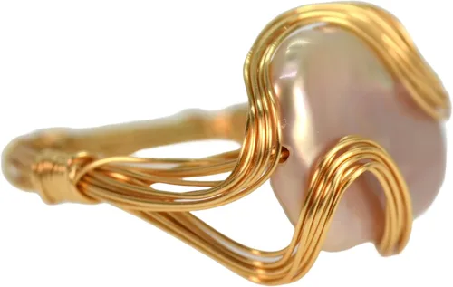 Vista 2 de Anillo de perlas barrocas de color metálico natural con relleno de oro de 14 quilates para mujer