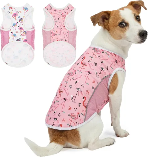 Vista 14 de Camiseta para perro con protección solar UPF 50+, paquete de 2 chalecos ligeros sin mangas para perros pequeños y niñas, tiras reflectantes, ropa