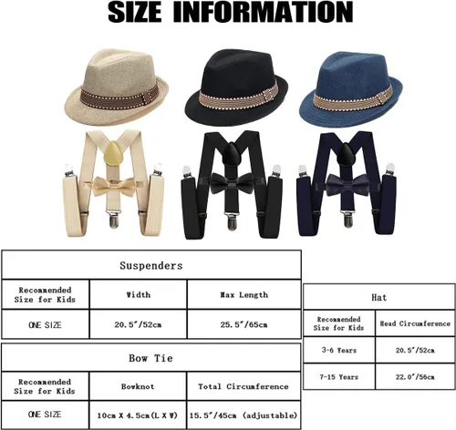 Vista 6 de HIHCBF Conjunto de accesorios para disfraz de los años 20 para niños, trajes de fiesta para niños, tirantes ajustables, pajarita previamente atada