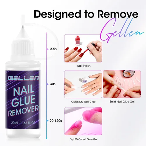 Vista 4 de Gellen 2 unidades de removedor de pegamento de uñas Pinpoint para prensas, removedor de pegamento suave sin acetona, removedor multifuncional