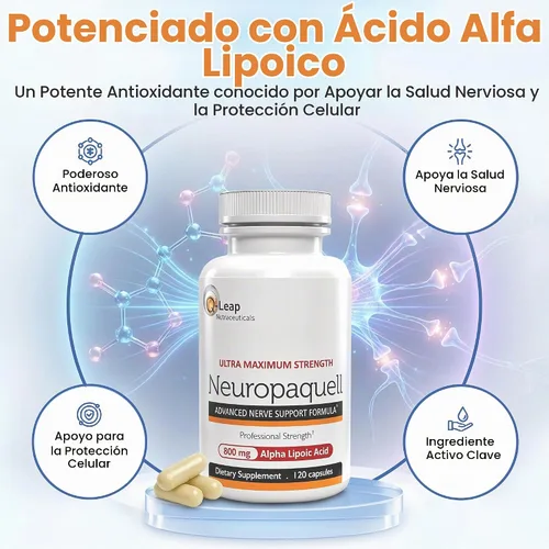 Vista 4 de Alivio del dolor de neuropatía, refuerzo clínico Fórmula avanzada de soporte a los nervios 120 cápsulas.