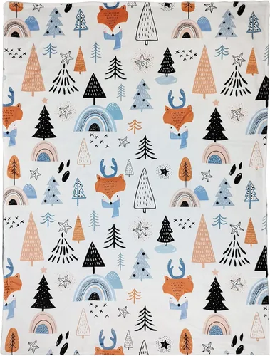 Vista 3 de Manta de bebé para niños y niñas (estampado de zorro, 30 x 40 pulgadas) con respaldo de puntos de doble capa, manta de felpa suave Minky para niños