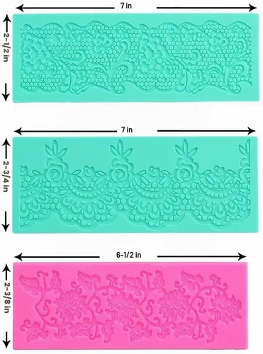 Vista 3 de Moldes de fondant de encaje en relieve, múltiples círculos de flores de encaje, herramienta de decoración de pasteles de boda, molde de silicona