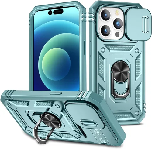 Vista 9 de Fetrim Funda para iPhone 14 Pro Max, Funda de teléfono con soporte de anillo de rotación para Apple iPhone 14 Pro Max - Negro