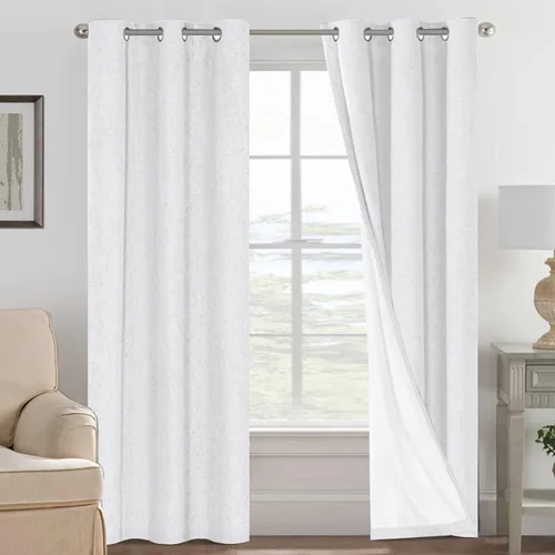 Vista 76 de H.VERSAILTEX Cortinas 100% opacas con aislamiento térmico, texturizadas, de lino, con bloqueo completo de calor y luz, para sala de estar y Negro
