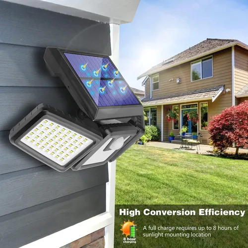 Vista 4 de AmeriTop Luces solares para exteriores, de 800 lúmenes, inalámbricas, con sensor de movimiento solar LED, 3 cabezas ajustables, iluminación