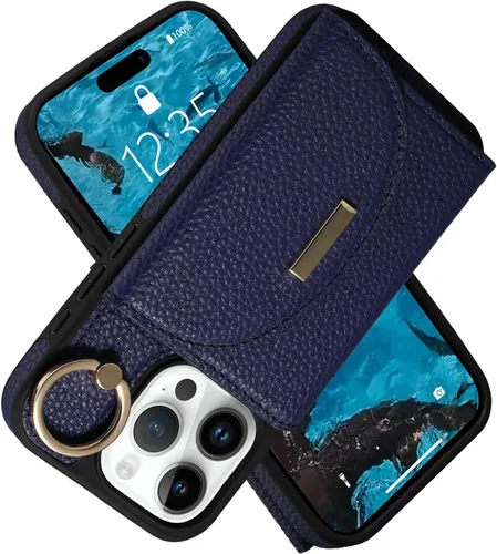 Vista 40 de Funda tipo cartera de Keallce para iPhone 14 Pro de 6.1 pulg., funda con tapa y ranuras para tarjetas, soporte con anillo, funda protectora de piel