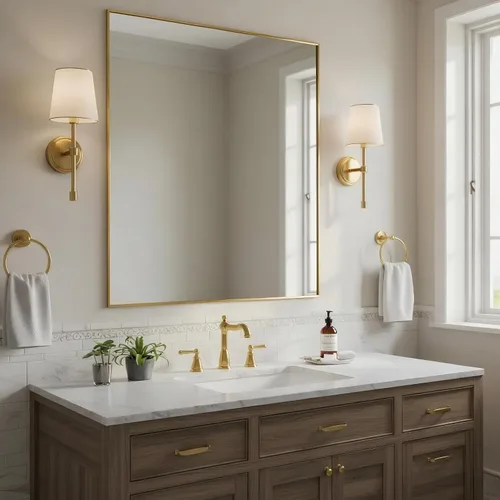 Vista 46 de 24x24 Inch Black Bathroom Mirror for Wall, Aluminum Frame Rectangle Rectangular Vanity Mirror, Modern Large for Bedroom, Living Room, Horizontal or