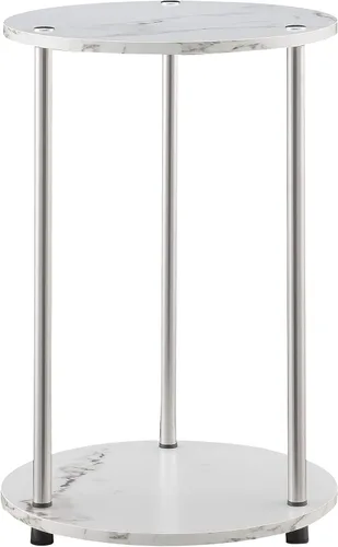 Vista 8 de Convenience Concepts Designs2Go No Tools - Mesa auxiliar redonda de 2 niveles, mármol gris sintético/cromo