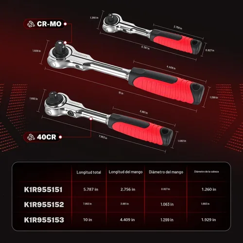 Vista 5 de TOMMARS Cabeza giratoria 1/2 "Drive Ratchet Roto Socket Wrench Herramienta