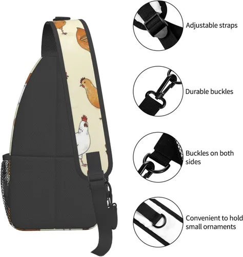 Vista 5 de Bolso cruzado del pecho de la historieta animal impreso Crossbody durable Sling Mochila Casual bolsa de viaje para unisex, Patrón de pollo.