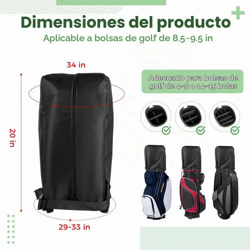 Vista 5 de Funda para bolsa de golf, 34 x 33 x 20 pulgadas, funda impermeable y a prueba de polvo para bolsa de golf con cremallera frontal, correas ajustables