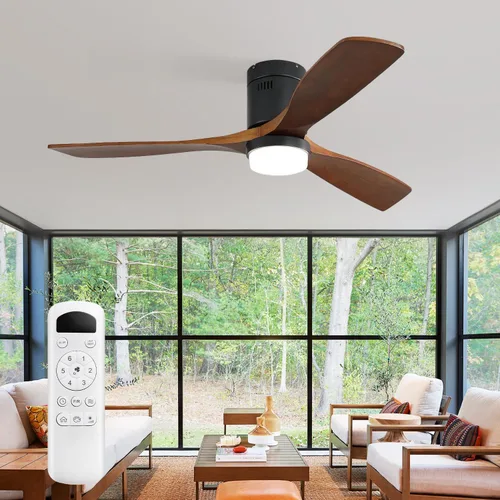 Vista 10 de Sofucor 52 Inch Smart Wood Low Profile Ceiling Fan with Light, Flush Mount