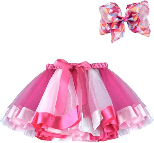 Vista 12 de BGFKS Falda tutú de tul de ballet en capas para niñas pequeñas con lazos coloridos para el cabello Azul