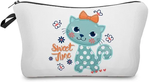 Vista 7 de Bolsa de maquillaje de viaje para gatos, organizador de cosméticos de gatos de dibujos animados, bolsas de maquillaje divertidas, regalos