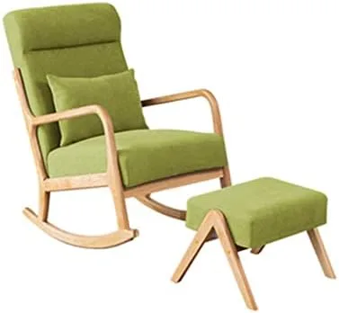 Vista 9 de Solid Wood Rocking Chair with Footrest Modern Fabric Design Comfortable Headrest for Home Office & StudyStylish & Ergonomic Seating