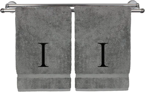 Vista 177 de Toalla de mano monogramada, regalo personalizado, juego de 2 - Toalla bordada con letra de bloque dorada - Extra absorbente 100% algodón turco
