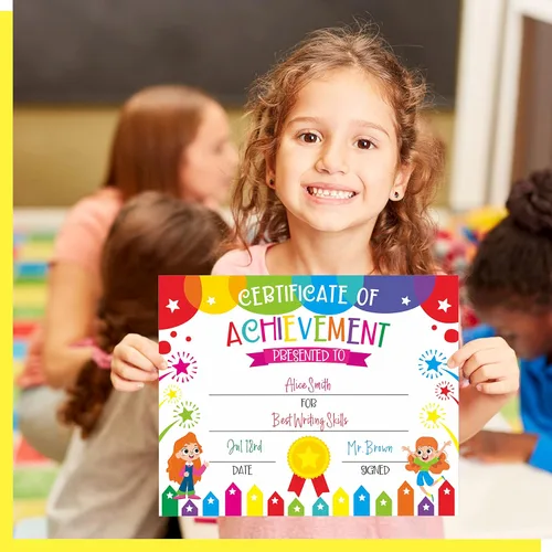Vista 6 de 40 piezas de diploma preescolar, certificado de logro en 2 diseños, colorido certificado de premios, suministros escolares para niños, estudiantes