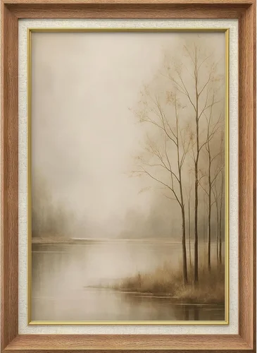 Vista 267 de MUDECOR Lienzo enmarcado prémium para pared, pinos nevados en bosque de invierno, ilustraciones modernas, arte contemporáneo, escénico, divertido