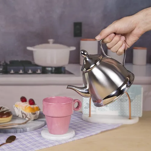 Vista 4 de Creative Home Nobili-Tea - Tetera de acero inoxidable de 1.0 cuartos de galón con cesta infusora y parte inferior de aluminio capsulado para una