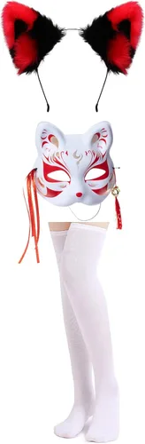 Vista 4 de Disfraz de anime japonés rojo y blanco Kimono Fox Cosplay con calcetines