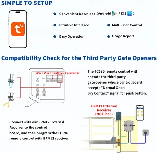 Vista 6 de TOPENS TC196 Tuya Control remoto WiFi para abridor automático de puerta batiente y corrediza, abridor de puerta de garaje con aplicación iOS