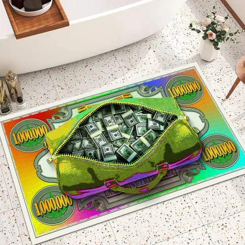 Vista 30 de GUBIYU Juego de 2 alfombras y tapetes de cocina color beige y dorado para billetes de 100 dólares, alfombra divertida y fresca para baño