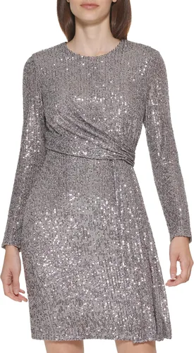 Vista 2 de Calvin Klein Vestido de cóctel de manga larga con lentejuelas para mujer