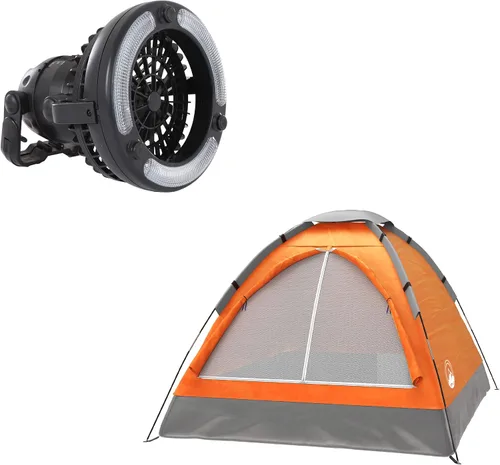Vista 12 de Wakeman Tents 2-Person Tent with Removable Rain Fly and Carry Bag – Comes with Camping Lantern with Fan – Weather-Resistant Camping Accessories by