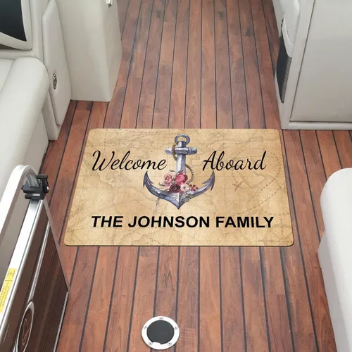Vista 15 de Tapete náutico personalizado con nombre personalizado, alfombra de bienvenida para yate, puerto deportivo, muelle o retiro en el lago, tapete