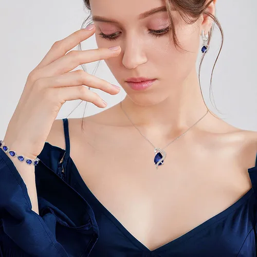 Vista 3 de EVER FAITH Juego de joyas de boda para novia, dama de honor, glamour, lágrima, circonita cúbica, collar, aretes, pulsera de tenis, juegos de anillos