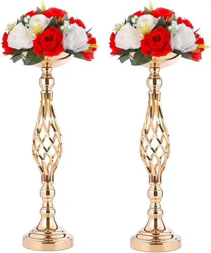 Vista 9 de 2 piezas de centros de mesa de boda para mesas de recepción, soportes de velas retorcidas, adornos, centros de mesa de metal con jarrón de flores